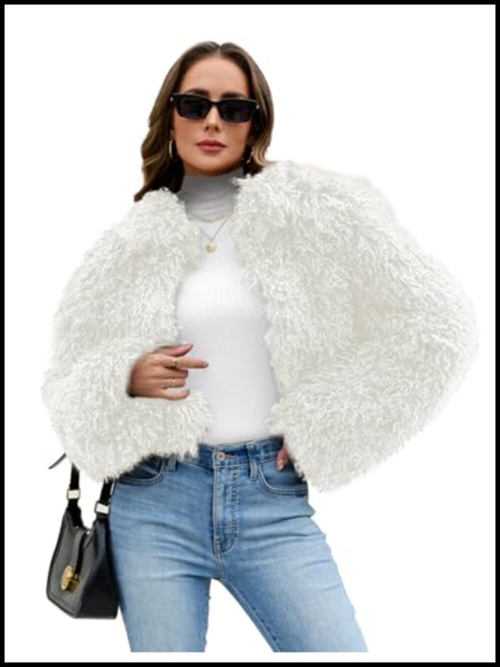 Faux Fur Cropped Coat Fuzzy Long Sleeve Stand Collar Jacket